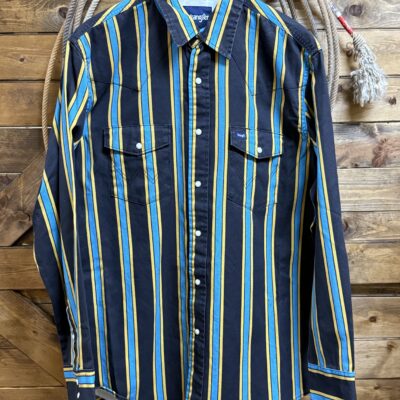 Mens Wrangler L/S Vintage Brushpopper Turq/Yellow Stripe