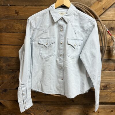 Womens Ariat Ashville L/S Pearl Snap Top Light Indigo