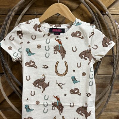 Girls Rock&Roll S/S Western Stamped Tee Natural