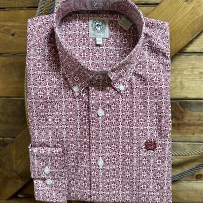 Mens Cinch Classic L/S Button Down-Red/White Round Print