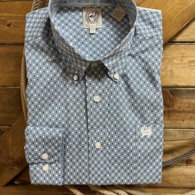 Mens Cinch Classic L/S Button Down-Blue/White Print
