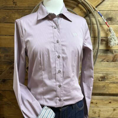Womens Cinch L/S Button Down- Lilac Stripe