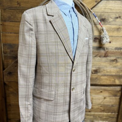 Mens Rock&Roll Sport Coat- Tan/Light Blue Plaid