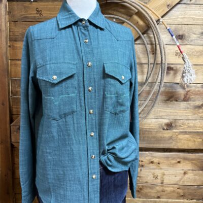 Womens Kimes Ranch Lacy L/S Pearl Snap-Dark Teal
