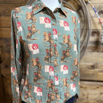 Womens Panhandle Slim L/S Button Down Top-Stamp Print