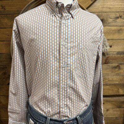 Mens Panhandle Slim L/S Button Down-Rust/Blue Aztec Stripe