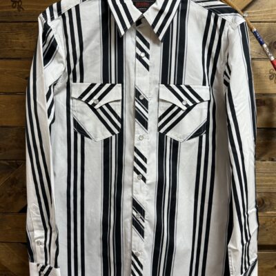 Mens Rock&Roll L/S Pearl Snap Shirt-Blk/White Vintage Stripe