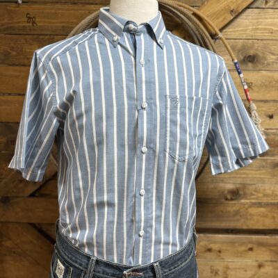 Mens Ariat Pro Series Classic S/S Button Down-Blue/White Stripe