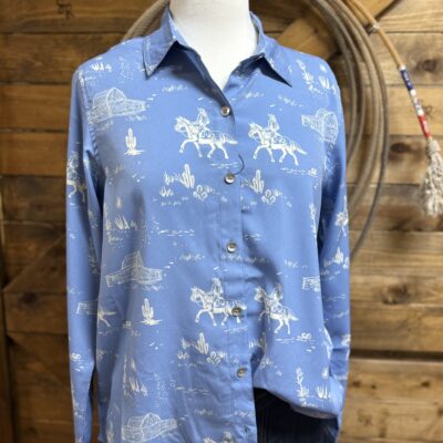 Womens Ariat Homestyle L/S Button Down-Blue Ranchscape