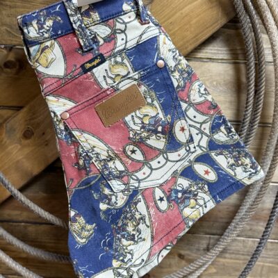 Womens Wrangler High Rise Cowboy Short-Red/Blue Rodeo