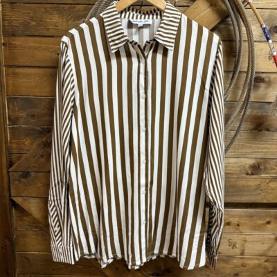 Womens Panhandle Slim L/S Top-Brown/White Stripe