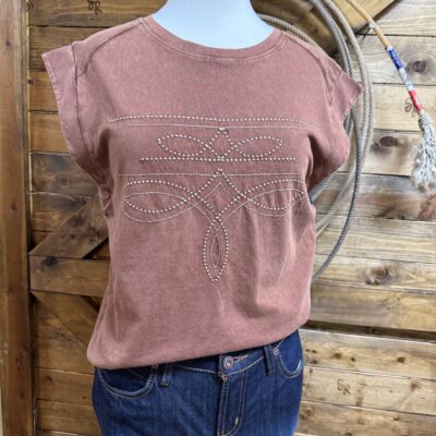 Womens Panhandle Slim Boot Stitch Tee-Taupe