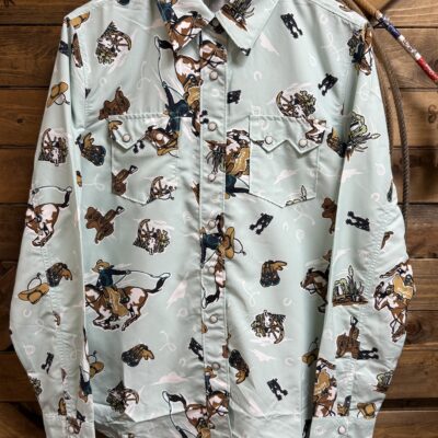 Womens Cruel Denim L/S Performance Pearl Snap-Mint Western Print