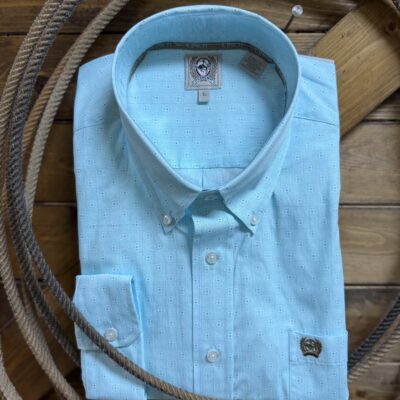 Mens Cinch Classic L/S Button Down-Blue/White Square Print