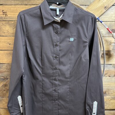 Womes Cinch L/S Button Down-Solid Brown