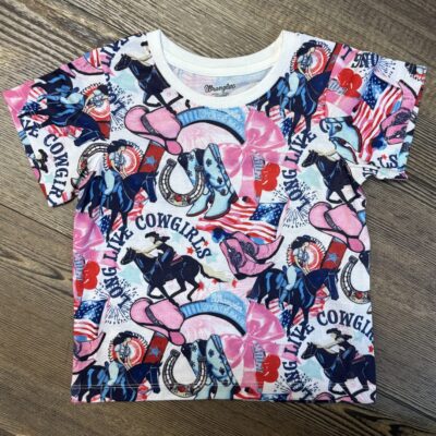 Girls Wrangler S/S Tee - Pink/Blue Rodeo