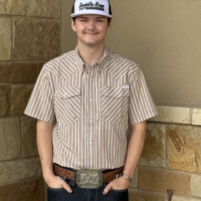 Mens Saddle Rags Perforated Performance S/S Pearl Snap-Rust/Ivory Stripe