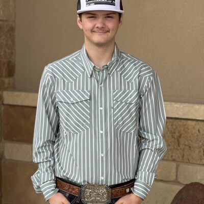 Mens Saddle Rags Perforated Performance L/S Pearl Snap-Sage/Ivory Stripe