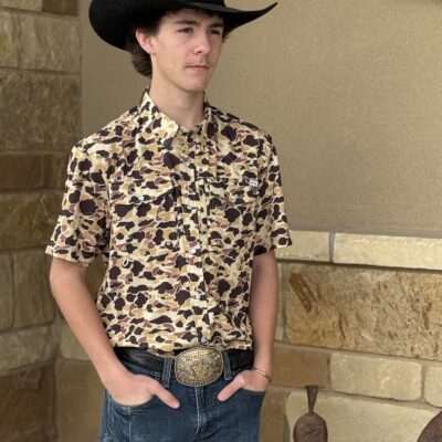 Mens Saddle Rags Perforated Performance S/S Pearl Snap-Tan Duck Camo