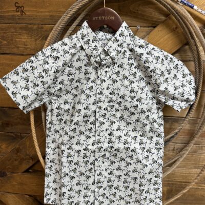 Boys Cinch Classic S/S Button Down-Grey Bronc