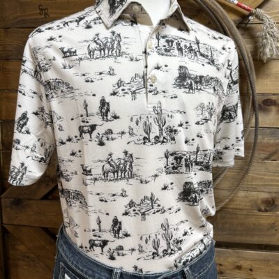 Mens Cinch Arena Flex S/S Polo-Western Cream