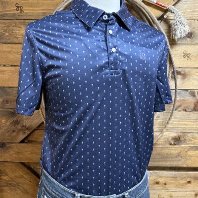 Mens Panhandle Slim S/S Pearl Snap Polo- Navy Print
