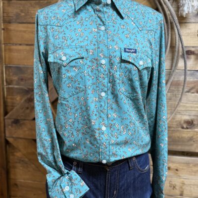 Womens Wrangler Performance L/S Button Down-Green Floral