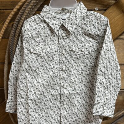 Baby Boy Wrangler L/S Pearl Snap Shirt-Green Western Print