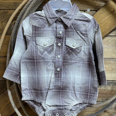 Baby Boy Baby Girl Wrangler L/S Pearl Snap Onesie-Brown Plaid