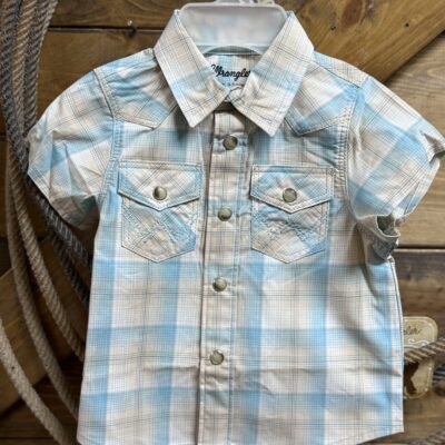 Baby Boy/Baby Girl Wrangler S/S Pearl Snap-Tan/Turquoise Plaid
