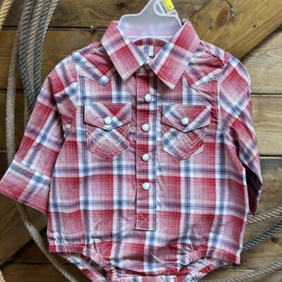 Baby Wrangler L/S Pearl Snap Onesie-Red/Blue Plaid