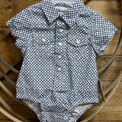Baby Boy Wrangler S/S Pearl Snap Onesie-Blue/White