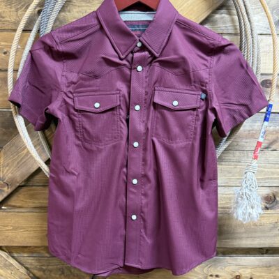 Boys Rock&Roll S/S Tek Pearl Snap Shirt-Maroon