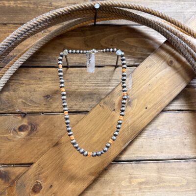 Navajo Pearl and Orange Spiny Oyster 8MM 18" Necklace