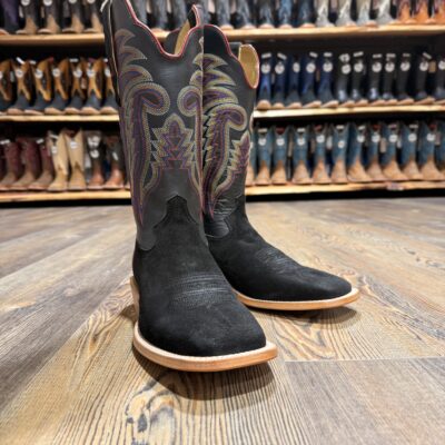 R. Watson Men's Black Rough-Out Wide Square Toe Boot