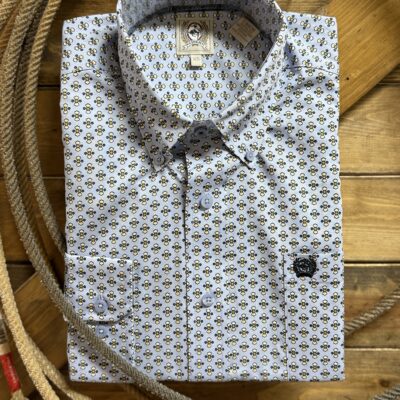 Mens Cinch Classic L/S Button Down-Light Blue Bow Print