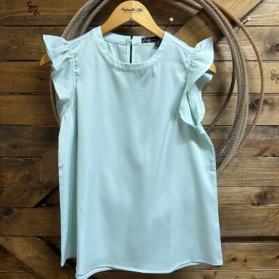 Womens Cruel Denim Ruffle Tank-Light Turquoise