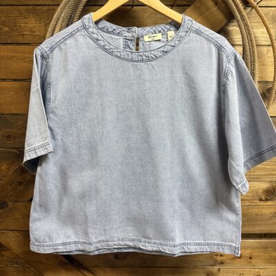 Womens Dylan Denim Button Back Pullover-Denim