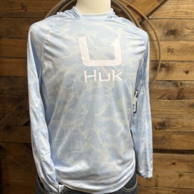 Mens Huk Icon Print Performance Pullover-Coastal Drift Blue
