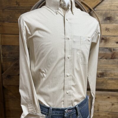 Mens Wrangler L/S George Straight Button Down-Tan Print