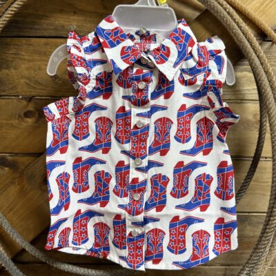 Wrangler Baby Girl Pearl Snap Tank-Red/White/Blue Boots