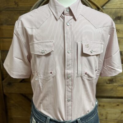 Mens Hornknot S/S Performance Pearl Snap-Red Ranch Rows