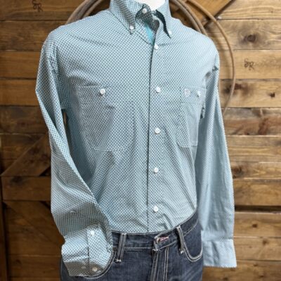 Mens Wrangler L/S George Strait Button Down-Teal Print