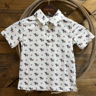 Boys Panhandle Slim S/S Pearl Snap Polo-Texas Longhorn