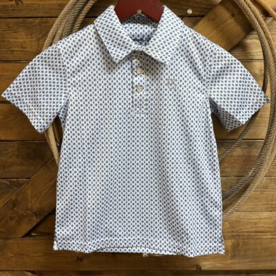 Boys Panhandle Slim S/S Pearl Snap Polo-Blue Diamond Print