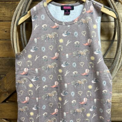 Womens Rock&Roll Western Tank-Mauve Print