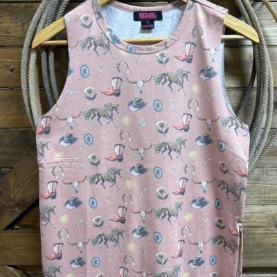 Womens Rock&Roll Western Tank-Dull Pink