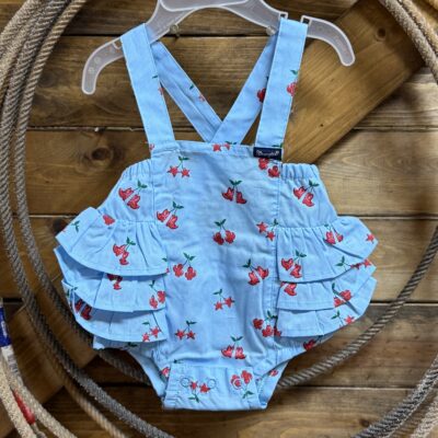 Baby Girl Wrangler Onesie-Western Cherries
