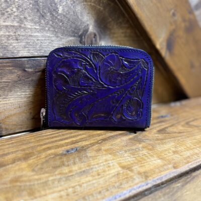 Juan Antonio Hand Tooled Leather Zipper Wallet-Purple