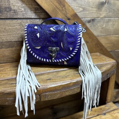 Juan Antonio Tooled Purple/Ivory Fringe Crossbody